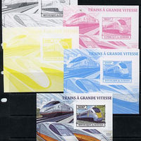 Burundi 2013 High Speed Trains - Hitachi Super Express deluxe sheet - the set of 5 imperf progressive proofs comprising the 4 individual colours plus all 4-colour composite, unmounted mint