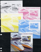 Burundi 2013 High Speed Trains - Hitachi Super Express deluxe sheet - the set of 5 imperf progressive proofs comprising the 4 individual colours plus all 4-colour composite, unmounted mint