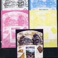 Mozambique 2013 Steam Trains #09 - Bluebell Railway deluxe sheet - the set of 5 imperf progressive proofs comprising the 4 individual colours plus all 4-colour composite, unmounted mint