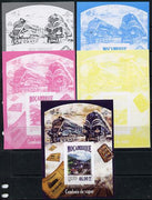 Mozambique 2013 Steam Trains #09 - Bluebell Railway deluxe sheet - the set of 5 imperf progressive proofs comprising the 4 individual colours plus all 4-colour composite, unmounted mint