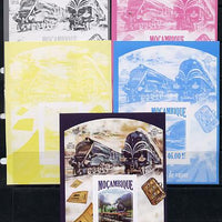 Mozambique 2013 Steam Trains #10 - South-East & Chatham Railway deluxe sheet - the set of 5 imperf progressive proofs comprising the 4 individual colours plus all 4-colour composite, unmounted mint