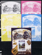 Mozambique 2013 Steam Trains #10 - South-East & Chatham Railway deluxe sheet - the set of 5 imperf progressive proofs comprising the 4 individual colours plus all 4-colour composite, unmounted mint