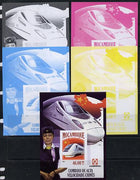 Mozambique 2013 Chinese High Speed Trains - CRH-1 deluxe sheet - the set of 5 imperf progressive proofs comprising the 4 individual colours plus all 4-colour composite, unmounted mint