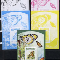 Mozambique 2013 Butterflies #5 deluxe sheet - the set of 5 imperf progressive proofs comprising the 4 individual colours plus all 4-colour composite, unmounted mint