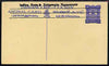 Indian States - Travancore-Cochin 1950c 4 pies p/stat card (Elephants) as H & G 4 but overprinted 'Indian Posts And Telegraphs Department' in black, original text obliterated with three horiz lines and stamp obliterated with five
