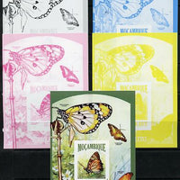 Mozambique 2013 Butterflies #6 deluxe sheet - the set of 5 imperf progressive proofs comprising the 4 individual colours plus all 4-colour composite, unmounted mint