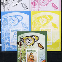 Mozambique 2013 Butterflies #7 deluxe sheet - the set of 5 imperf progressive proofs comprising the 4 individual colours plus all 4-colour composite, unmounted mint