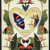 Madagascar 2014 Flowers & Butterflies #1 perf souvenir sheet containing heart shaped value unmounted mint