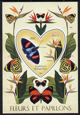 Madagascar 2014 Flowers & Butterflies #1 perf souvenir sheet containing heart shaped value unmounted mint