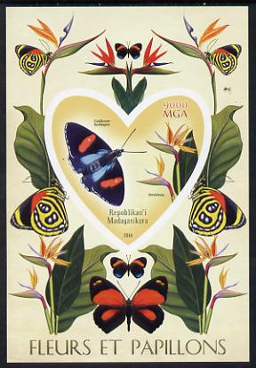 Madagascar 2014 Flowers & Butterflies #1 imperf souvenir sheet containing heart shaped value unmounted mint