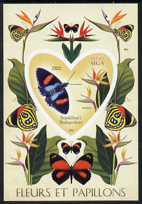 Madagascar 2014 Flowers & Butterflies #1 imperf souvenir sheet containing heart shaped value unmounted mint