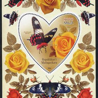 Madagascar 2014 Flowers & Butterflies #2 perf souvenir sheet containing heart shaped value unmounted mint