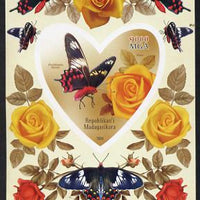 Madagascar 2014 Flowers & Butterflies #2 imperf souvenir sheet containing heart shaped value unmounted mint