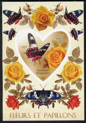 Madagascar 2014 Flowers & Butterflies #2 imperf souvenir sheet containing heart shaped value unmounted mint