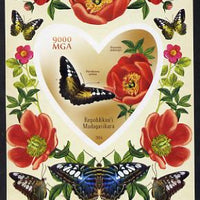 Madagascar 2014 Flowers & Butterflies #3 imperf souvenir sheet containing heart shaped value unmounted mint