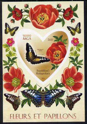 Madagascar 2014 Flowers & Butterflies #3 imperf souvenir sheet containing heart shaped value unmounted mint