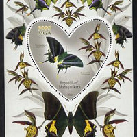 Madagascar 2014 Flowers & Butterflies #4 perf souvenir sheet containing heart shaped value unmounted mint