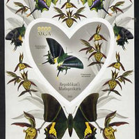 Madagascar 2014 Flowers & Butterflies #4 imperf souvenir sheet containing heart shaped value unmounted mint