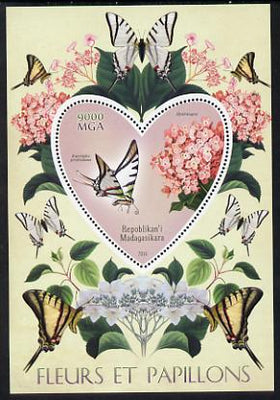 Madagascar 2014 Flowers & Butterflies #5 perf souvenir sheet containing heart shaped value unmounted mint
