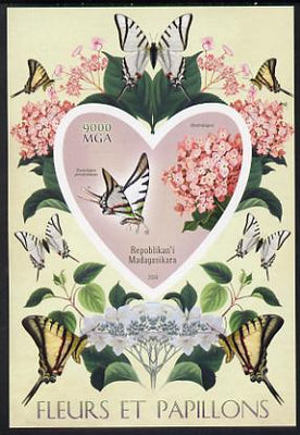 Madagascar 2014 Flowers & Butterflies #5 imperf souvenir sheet containing heart shaped value unmounted mint