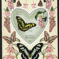 Madagascar 2014 Flowers & Butterflies #6 perf souvenir sheet containing heart shaped value unmounted mint