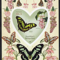 Madagascar 2014 Flowers & Butterflies #6 imperf souvenir sheet containing heart shaped value unmounted mint