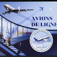 Madagascar 2014 Airliners perf souvenir sheet containing circular shaped value unmounted mint