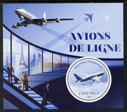 Madagascar 2014 Airliners perf souvenir sheet containing circular shaped value unmounted mint
