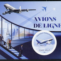 Madagascar 2014 Airliners imperf souvenir sheet containing circular shaped value unmounted mint