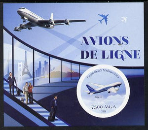 Madagascar 2014 Airliners imperf souvenir sheet containing circular shaped value unmounted mint
