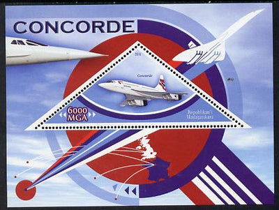 Madagascar 2014 Concorde perf souvenir sheet containing triangular shaped value unmounted mint