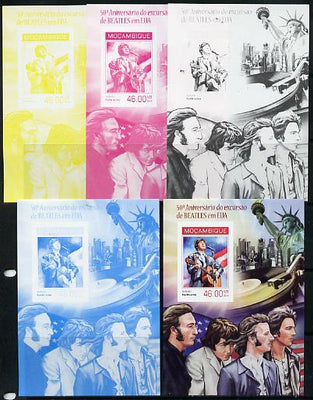Mozambique 2014 50th Anniversary of Beatles Trip to USA #1 s/sheet - the set of 5 imperf progressive proofs comprising the 4 individual colours plus all 4-colour composite, unmounted mint