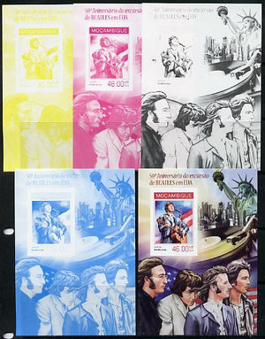 Mozambique 2014 50th Anniversary of Beatles Trip to USA #1 s/sheet - the set of 5 imperf progressive proofs comprising the 4 individual colours plus all 4-colour composite, unmounted mint