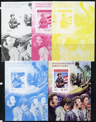 Mozambique 2014 50th Anniversary of Beatles Trip to USA #2 s/sheet - the set of 5 imperf progressive proofs comprising the 4 individual colours plus all 4-colour composite, unmounted mint