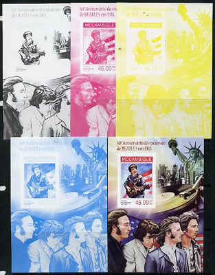 Mozambique 2014 50th Anniversary of Beatles Trip to USA #2 s/sheet - the set of 5 imperf progressive proofs comprising the 4 individual colours plus all 4-colour composite, unmounted mint