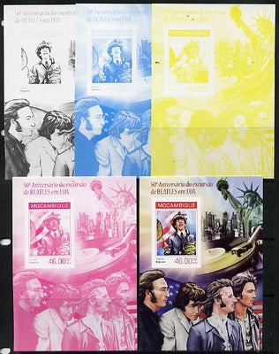 Mozambique 2014 50th Anniversary of Beatles Trip to USA #3 s/sheet - the set of 5 imperf progressive proofs comprising the 4 individual colours plus all 4-colour composite, unmounted mint