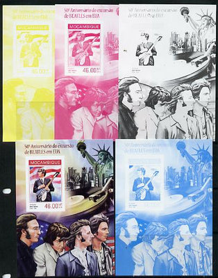 Mozambique 2014 50th Anniversary of Beatles Trip to USA #4 s/sheet - the set of 5 imperf progressive proofs comprising the 4 individual colours plus all 4-colour composite, unmounted mint