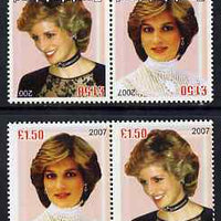 Easdale 2007 Princess Diana £1.50 #1 perf se-tenant pair with images transposed and Country, value & date inverted (normal shown here for comparison but is not included) unmounted mint