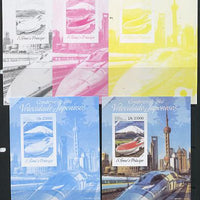 St Thomas & Prince Islands 2014 Japanese High Speed Trains #3 s/sheet - the set of 5 imperf progressive proofs comprising the 4 individual colours plus all 4-colour composite, unmounted mint