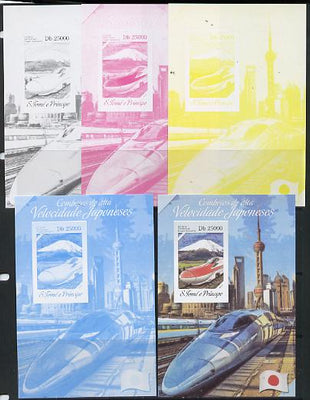 St Thomas & Prince Islands 2014 Japanese High Speed Trains #3 s/sheet - the set of 5 imperf progressive proofs comprising the 4 individual colours plus all 4-colour composite, unmounted mint