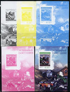 Mozambique 2014 80th Anniversary of Flying Scotsman #3 s/sheet - the set of 5 imperf progressive proofs comprising the 4 individual colours plus all 4-colour composite, unmounted mint