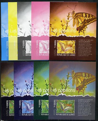 Guinea - Conakry 2014 Butterflies #1 s/sheet - the set of 9 imperf progressive proofs comprising the 4 individual colours plus various 2, 3 and all 4-colour composites, unmounted mint