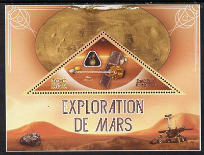 Madagascar 2014 Exploration of Mars perf souvenir sheet containing triangular shaped value unmounted mint