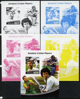 Maldive Islands 2014 Greatest Cricket Players - Ian Botham s/sheet - the set of 5 imperf progressive proofs comprising the 4 individual colours plus all 4-colour composite, unmounted mint
