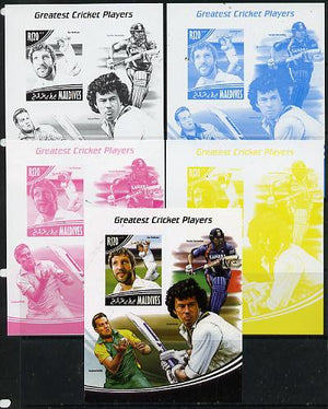 Maldive Islands 2014 Greatest Cricket Players - Ian Botham s/sheet - the set of 5 imperf progressive proofs comprising the 4 individual colours plus all 4-colour composite, unmounted mint