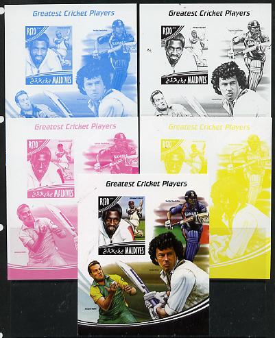 Maldive Islands 2014 Greatest Cricket Players - Viv Richards s/sheet - the set of 5 imperf progressive proofs comprising the 4 individual colours plus all 4-colour composite, unmounted mint