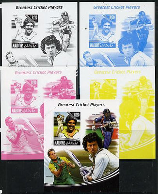 Maldive Islands 2014 Greatest Cricket Players - Kapil Dev s/sheet - the set of 5 imperf progressive proofs comprising the 4 individual colours plus all 4-colour composite, unmounted mint