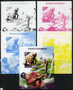 Maldive Islands 2014 Greatest Golf Players - Greg Norman s/sheet - the set of 5 imperf progressive proofs comprising the 4 individual colours plus all 4-colour composite, unmounted mint