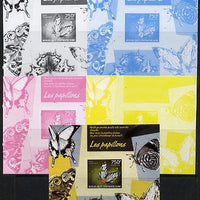 Central African Republic 2014 Butterflies #01 imperf s/sheet C - the set of 5 imperf progressive proofs comprising the 4 individual colours plus all 4-colour composite, unmounted mint