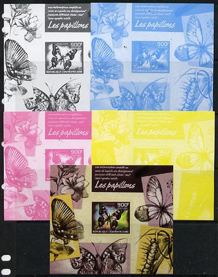 Central African Republic 2014 Butterflies #02 imperf s/sheet A - the set of 5 imperf progressive proofs comprising the 4 individual colours plus all 4-colour composite, unmounted mint